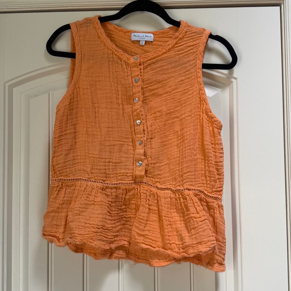 Michael Stars Orange Gauze 100% Cotton Tank Top Flowy Beachy Boho Hippy Size Sm